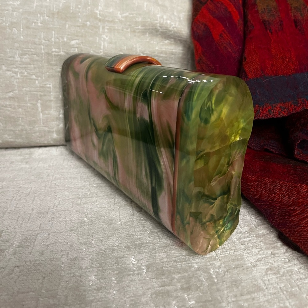 Edie Parker Pink and Green Marbled Acrylic Lara Box Clutch - Picture 3 of 3